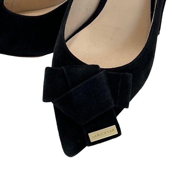 Cole Haan Ophelia Suede Pointed Toe Black 3” Heels with Bow Size 6.5 B - Picture 6 of 13